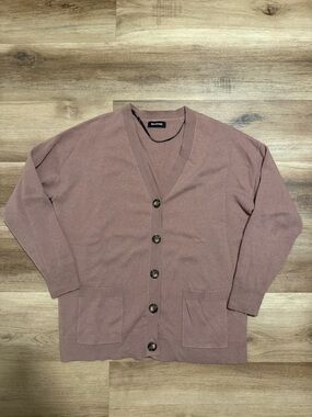 Naadam Boyfriend Cardigan Sweater Womens M Mauve 100% Cashmere Button Pockets